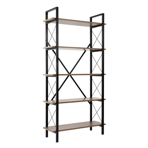 Etagère 5 niveaux effet Noyer et piètement noir 90 cm - Lunea