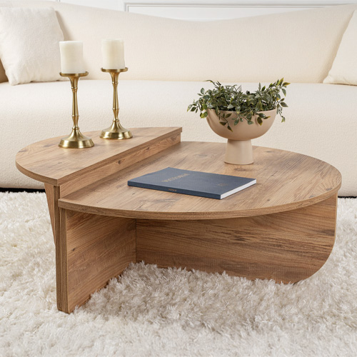Table basse modulable ronde effet bois Ø90 cm - Selma
