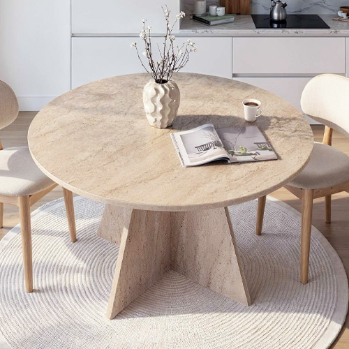 Table à manger ronde effet travertin 5 à 6 pers. Ø120 cm - Norae