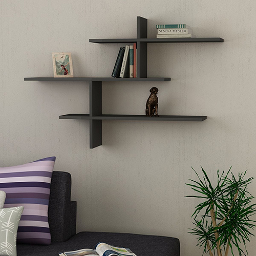 Etagère murale asymétrique 3 niveaux gris anthracite 123 cm - Zina