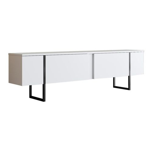 Meuble TV 2 portes blanc, piètement noir 180 cm - Celia