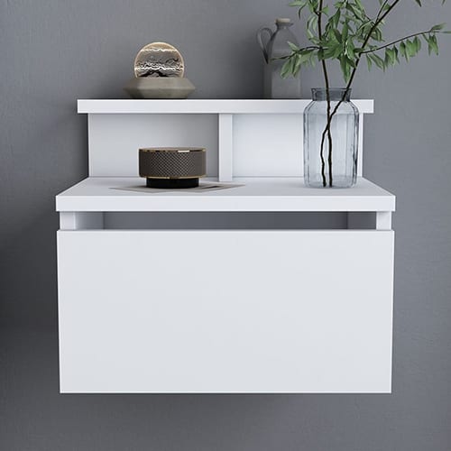 Table de chevet suspendue 1 porte blanche 40 cm - Mara