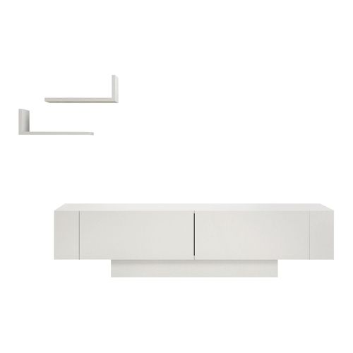 Ensemble meuble TV 2 portes blanc + 2 étagères murales - Otrine