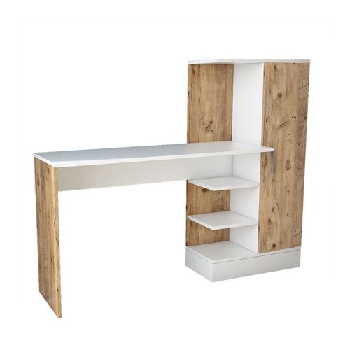 Bureau combiné bicolore blanc et effet bois 152 cm - Elyra