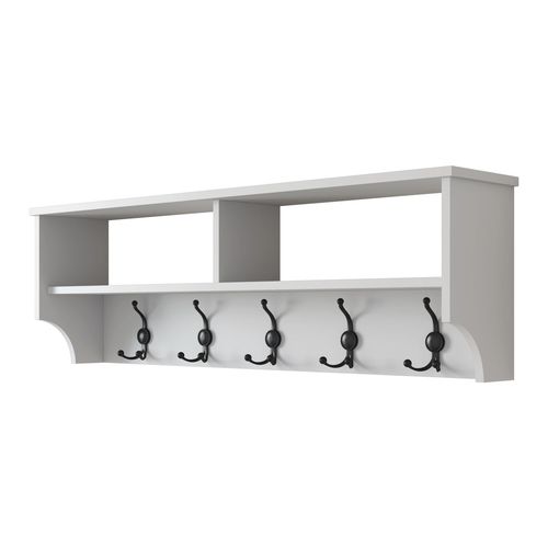 Etagère d'entrée murale avec niches et patères blanche 120 cm - Taren