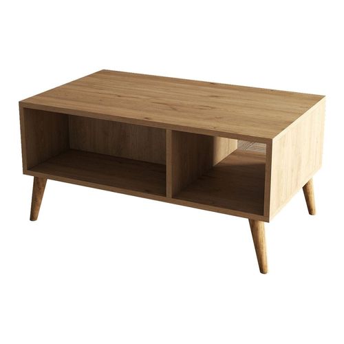 Table basse rectangulaire 3 niches effet chêne 90 cm - Porto