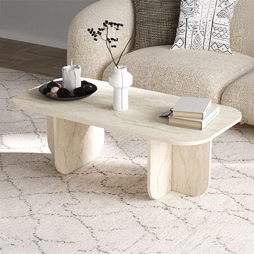 Table basse rectangulaire effet travertin 120 cm - Ivy