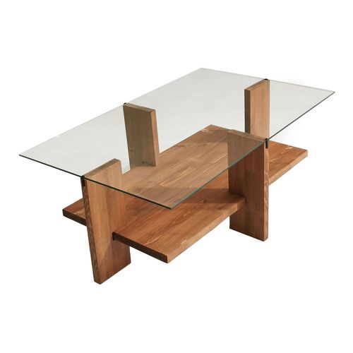 Table basse rectangulaire en bois massif et verre trempé 105 cm - Orvieto