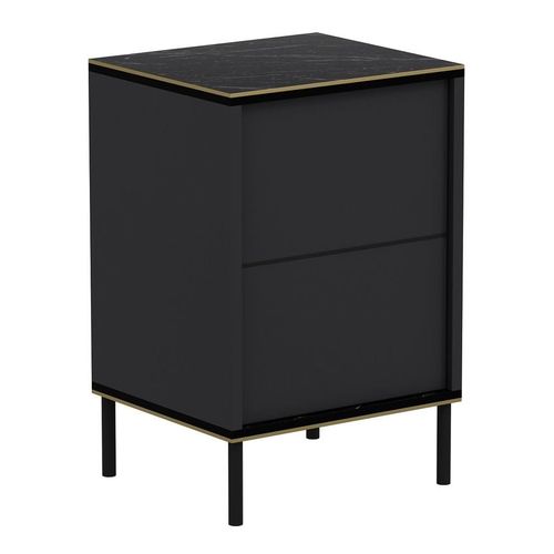 Table de chevet 1 porte gris anthracite & effet marbre noir 40 cm - Kora