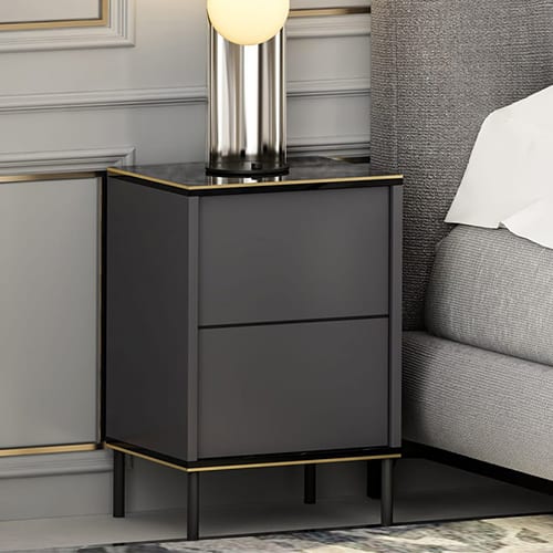 Table de chevet 1 porte gris anthracite & effet marbre noir 40 cm - Kora