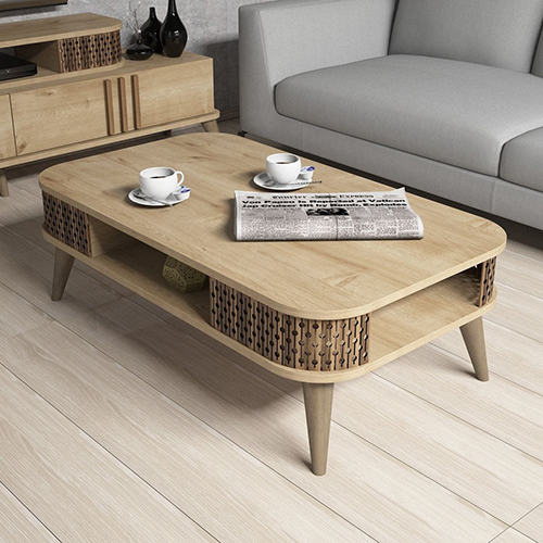 Table basse avec niche de rangement effet Chêne 105 cm - Etta
