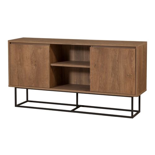 Buffet 2 portes 2 niches effet Noyer 140 cm - Nerio