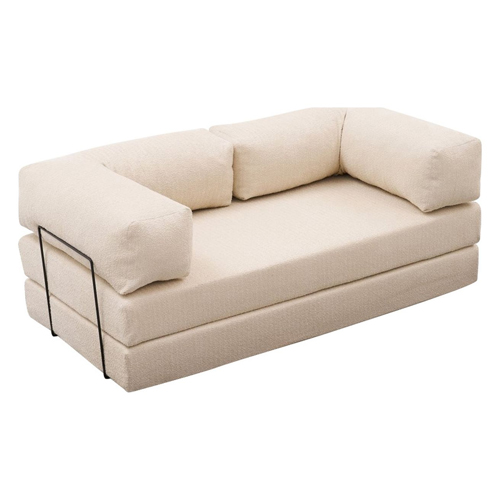 Canapé convertible 3 places en tissu bouclé beige - Pablo