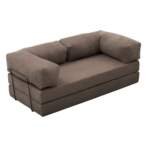 Canapé convertible 3 places en tissu bouclé taupe - Pablo