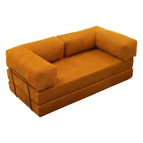 Canapé convertible 3 places en tissu bouclé orange - Pablo