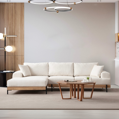 Canapé d'angle à gauche 4 places en tissu beige - Giada