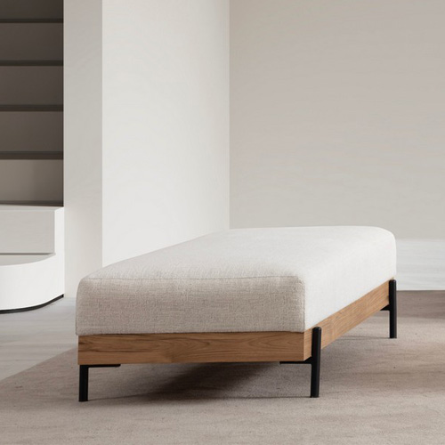 Pouf 2 places en tissu beige - Giada