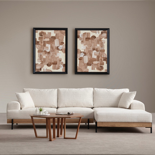 Canapé d'angle à droite 4 places en tissu beige - Giada