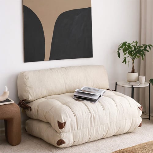 Chauffeuse convertible 2 places en tissu teddy beige - Lucho