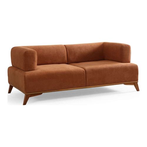 Canapé droit 2 places en tissu rouille, piètement marron - Tano