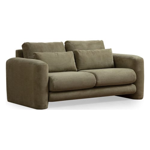 Canapé droit 2 places en velours côtelé vert kaki - Amaya