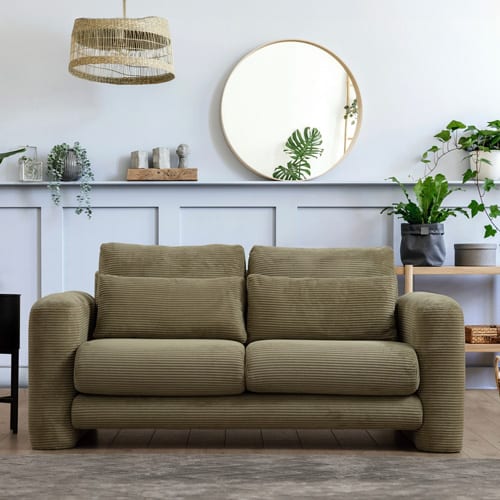 Canapé droit 2 places en velours côtelé vert kaki - Amaya