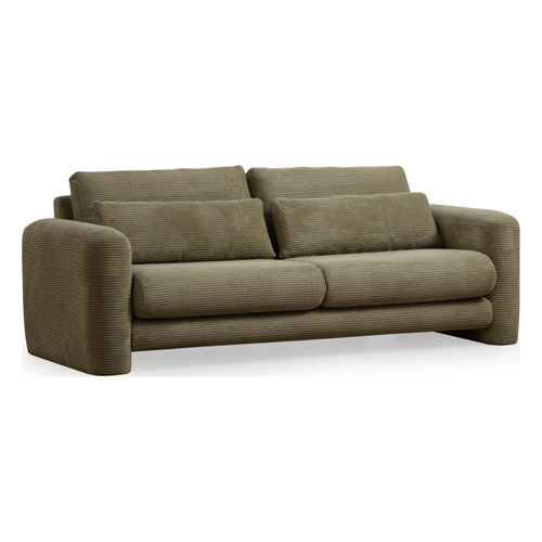 Canapé droit 3 places en velours côtelé vert kaki - Amaya