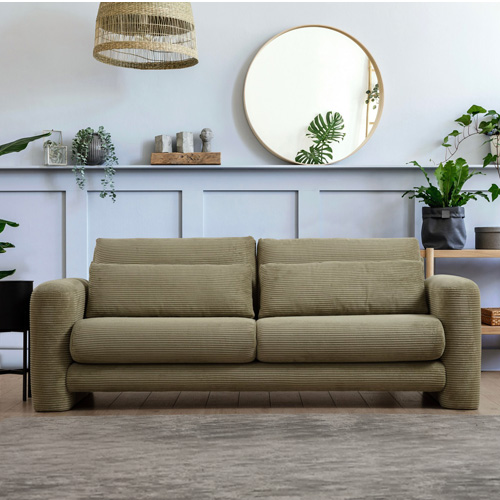 Canapé droit 3 places en velours côtelé vert kaki - Amaya