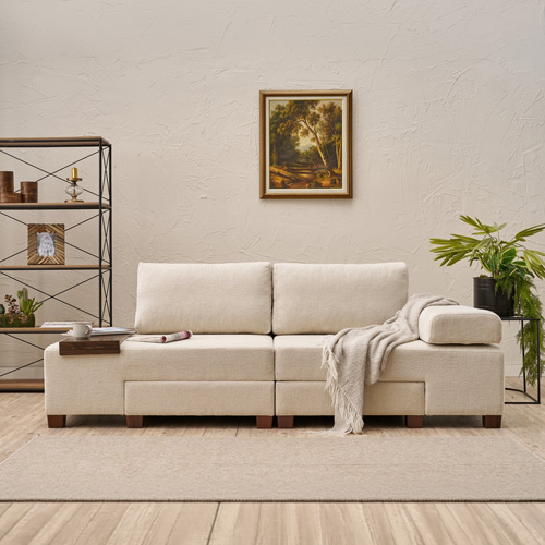 Canapé convertible 3 places en tissu chenille beige - Tito