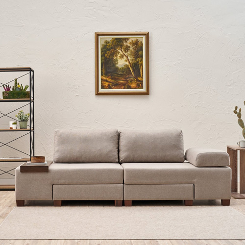 Canapé convertible 3 places en lin beige - Tito