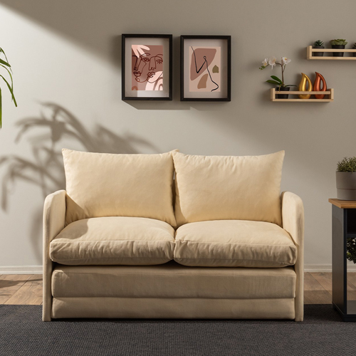 Canapé convertible 2 places en tissu beige - Luz