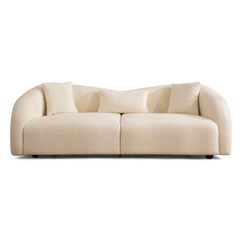 Canapé arrondi 3 places en tissu bouclé beige - Bruno