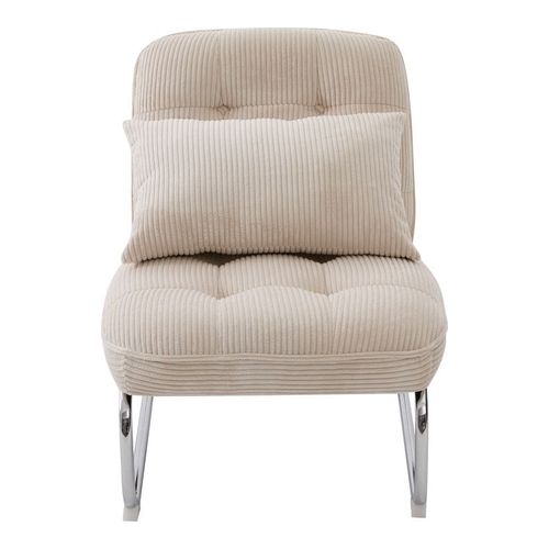 Fauteuil en velours côtelé beige, piètement chromé - Marvin