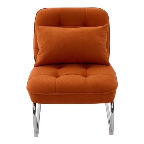 Fauteuil en velours côtelé orange, piètement chromé - Marvin