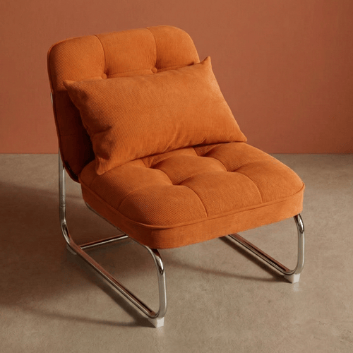 Fauteuil en velours côtelé orange, piètement chromé - Marvin