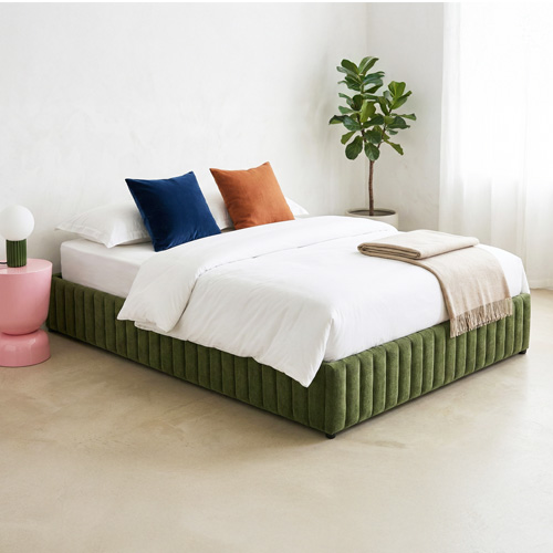 Lit coffre adulte 160x200 cm en tissu chenille vert kaki - Balto