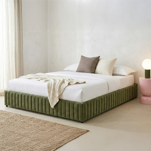 Lit coffre adulte 180x200 cm en tissu chenille vert kaki - Balto