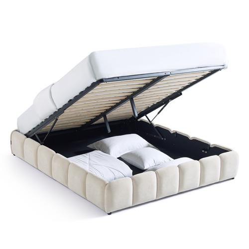 Lit coffre adulte 160x200 cm en tissu chenille beige - Nils