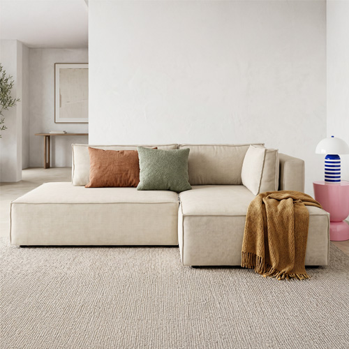 Canapé d'angle à droite convertible 3 places avec coffre en tissu chenille beige foncé - Barani