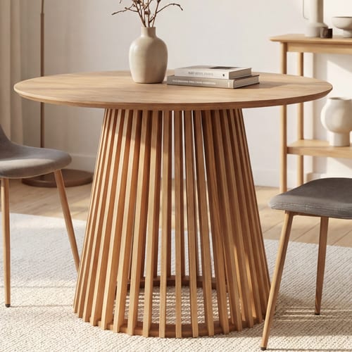 Table à manger ronde, piètement central conique effet bois Ø100 cm - Roman