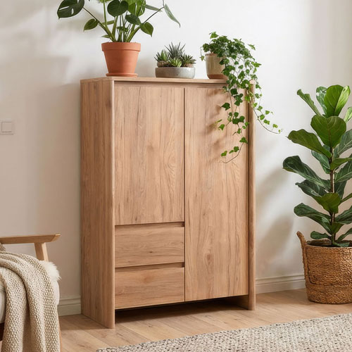 Buffet 2 portes 2 tiroirs effet bois 86 cm - Luis