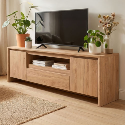 Meuble TV 2 portes 1 tiroir effet bois 163 cm - Luis