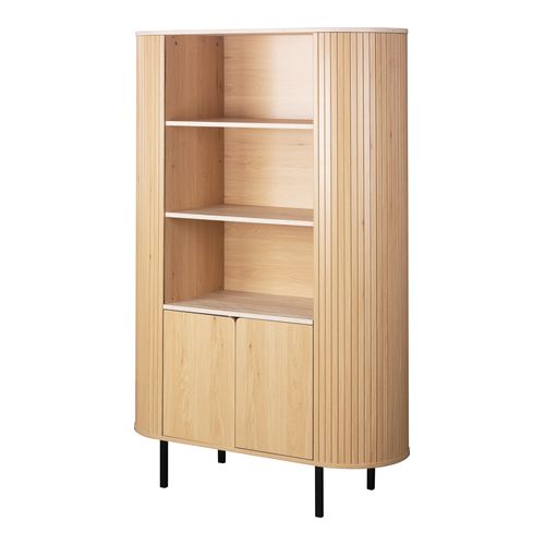 Buffet haut 2 portes 3 niches effet Chêne et Travertin 100 cm - Juna