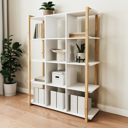 Etagère 4 niveaux blanc et effet bois 107 cm - Nora