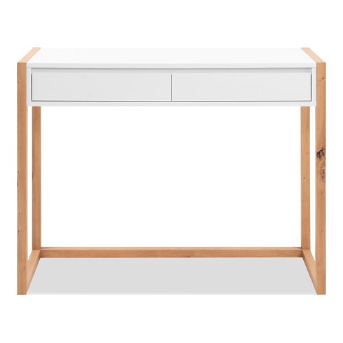 Bureau 2 tiroirs blanc et effet Chêne 100 cm - Nora