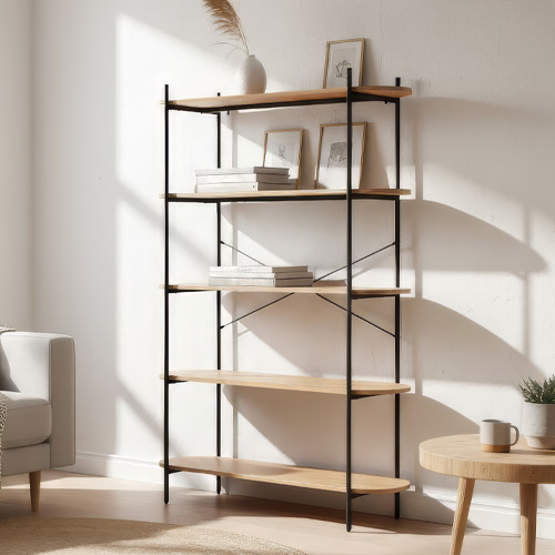 Etagère 5 niveaux noir et effet Chêne 120 cm - Vara