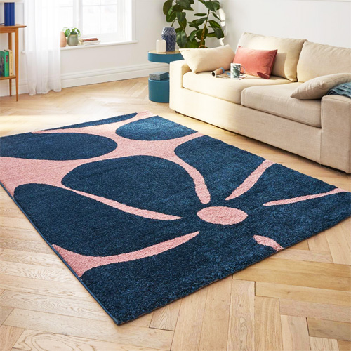 Tapis rétro style année 70 à fleurs bleu 160x230 cm - Bloom Blue