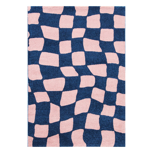 Tapis damier psychédélique bleu 160x230 cm - Puzzle Wave