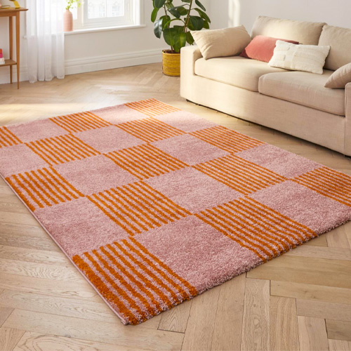 Tapis rétro damniere orange 120x160 cm - Pop Vibes