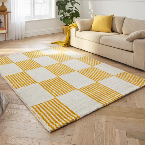 Tapis rétro damniere jaune 120x160 cm - Pop Vibes